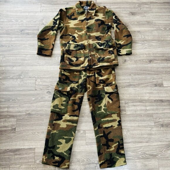 Thermo King Other - Vtg Thermo-King Camo Hunting Jacket Pants Set Mens M Malden Fleece Game Pouch